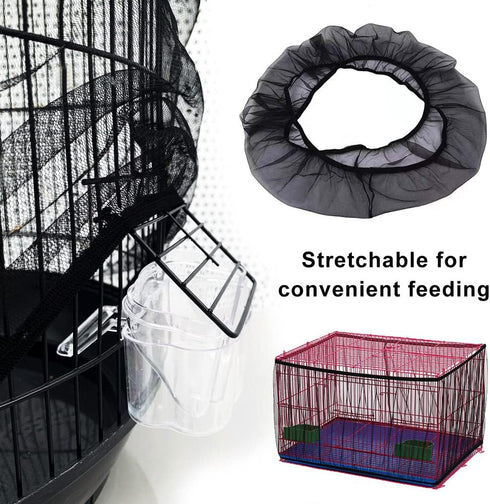Bird Cage Seed Catcher, Mesh Guard Netting, Bird Cage Seed Guard Skirt for Round Square Cages (Black)