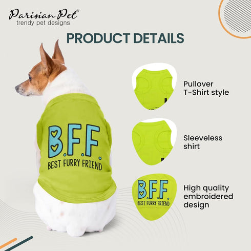 Parisian Pet Dog Tshirt, Embroidered “BFF (Best Furry Friend)“ Dog Shirt, Lightweight Tank Top for Large Dogs