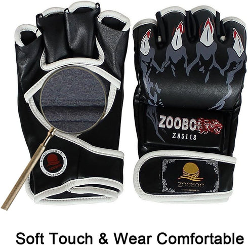 ZooBoo MMA Gloves, Half-Finger Boxing Fight Gloves with Adjustable Wrist Band, One Size Fits Most