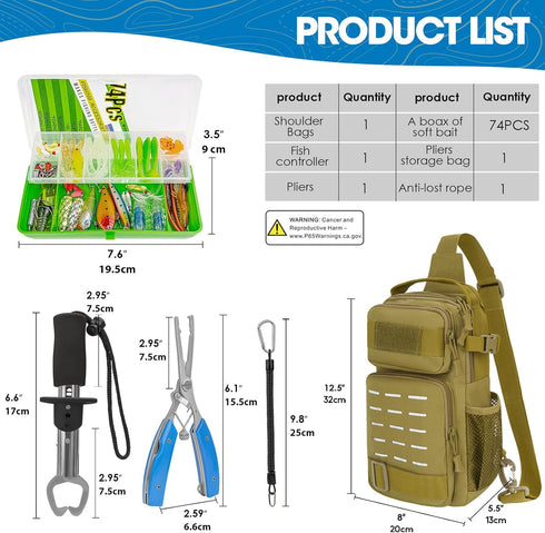 THKFISH 79 Pcs Fishing Tool Kit, Fishing Backpack with Tackle Boxes, Pliers, Lures, and Gear Kit