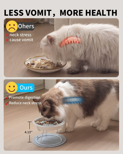 Slow Feeder Cat Bowl, Ceramic Elevated Cat and Dog Food Bowls with Metal Stand, Promotes Healthy Eating, Cute Pet Bowl