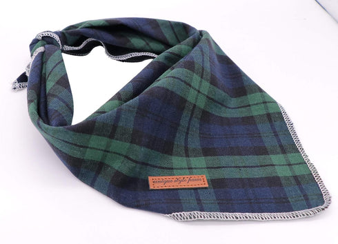 Unique Style Paws Dog Christmas Bandanas - 1PC Washable Cotton Triangle Green Plaid Scarfs for Dogs and Cats