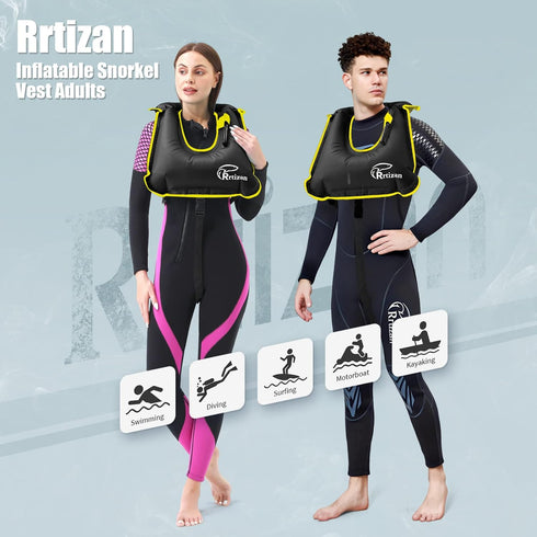 Rrtizan Snorkel Vest, Portable Inflatable Swim Jackets for Adults, Safety for Snorkeling Swimming Diving