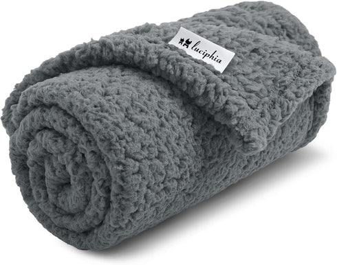 Luciphia Premium Fleece Dog Puppy Blanket, Soft Pet Sherpa Calming Cat Blanket Throw for Small Medium Dog Cat (Grey,