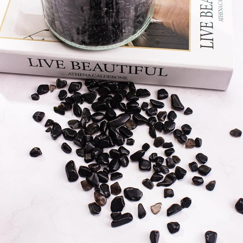 EZEELAI 3 Lb Black Obsidian Crushed Stone Crystal Chips Bulk, Betta Fish Tank Gravel Rocks Irregular Shaped Marbles