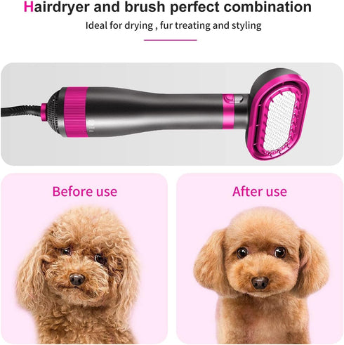 Dog Hair Dryer, 2-in-1 Blower with Brush, 3-Modes Professional Home Grooming Drying for Small Large Cat Pet Puppy