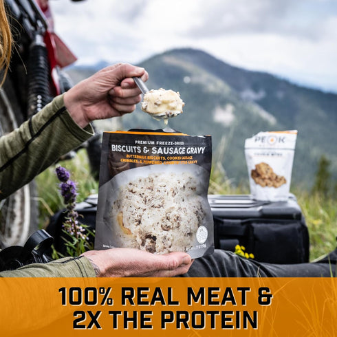 Peak Refuel Biscuits and Gravy, Premium Freeze Dried Camping Food, 2 Serving Pouch, Just Add Water, 34g Protein, Real