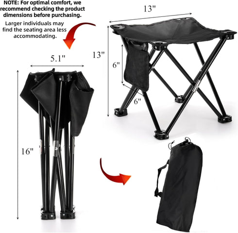 2 Pack 13 Inch Cididu Camping Stool, Compact Camping Chair Portable, Lightweight Folding Stool Seat with Side Pocket