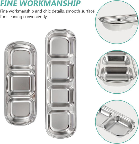 VILLCASE 2pcs Stainless Steel Feeding Tray, Compartment Pet Tray Food Bowls for Small Dogs and Cats