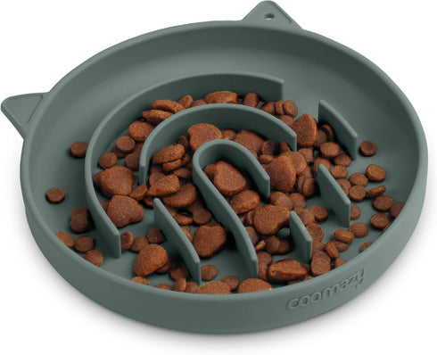 Coomazy Dark Green Silicone Slow Feeder Dog Cat Bowls, Interactive Puzzle Toy, Prevents Overeating, Medium: 1.4Cup