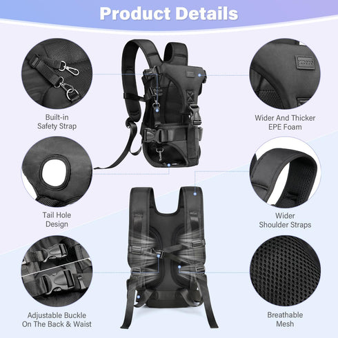 YUDODO Adjustable Pet Dog Front Carrier Backpack for Small Medium Dogs Cats, Easy-Fit Travel Backpack for Hiking