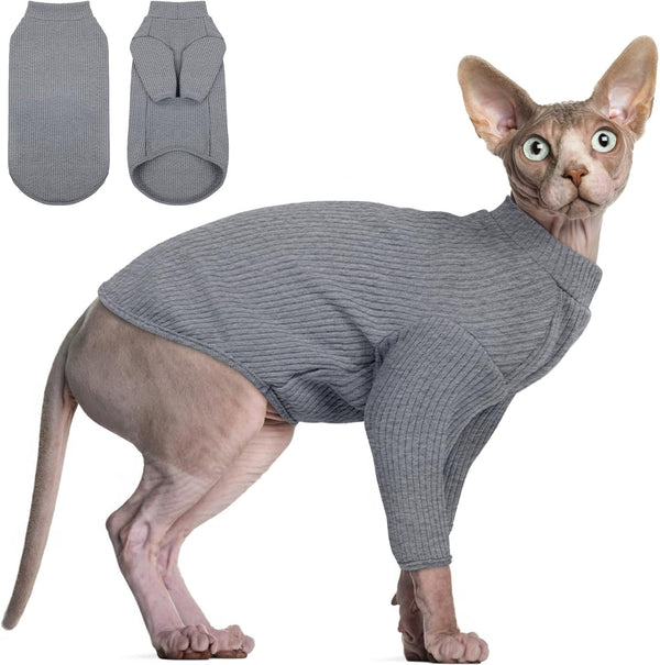 DENTRUN Sphynx Hairless Cats Shirt - Pullover Kitten T-Shirts, Breathable Cat Wear Turtleneck Sweater for Adorable