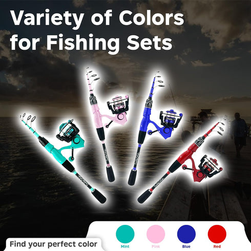 Spinning Fishing Rod and Reel Combo Set with Tackle Box, Kids Fishing Pole, Carbon Fiber Telescopic Fishing Rod Kit