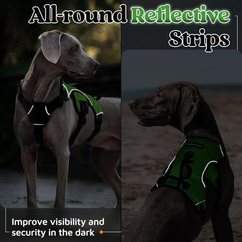 rabbitgoo Escape Proof Dog Harness, Reflective No Pull Vest, Soft Padded, Adjustable, Large, Green