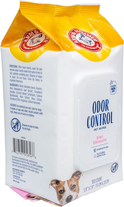 Arm & Hammer for Pets Odor Control Wipes for Dogs, Best Waterless Cleaning for Dogs & Puppies, Kiwi Blossom