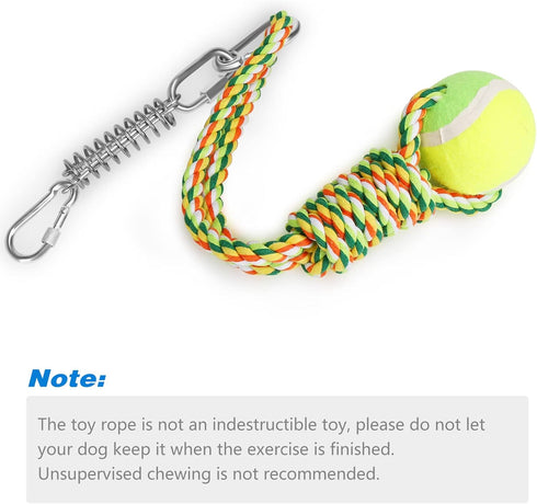 Spring Pole Dog Rope Toy - 16.8 ft Rope & Spring Pole Kit with 2 Chew Rope Toys for Medium Large Dogs