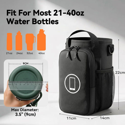 RIBOTS N52 21-40oz Magnetic Gym Bottle Bag: Dual-Sided Magnetic Gym Bag with Front Phone Mount - Magnet Gym Bottle Bag