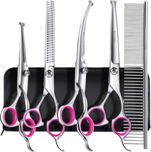 Gimars Professional 4CR Stainless Steel 6 in 1 Grooming Scissors for Dogs