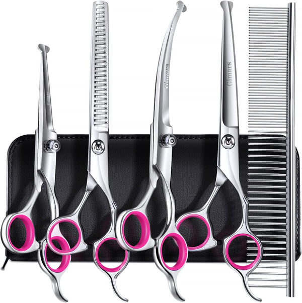 Gimars Professional 4CR Stainless Steel 6 in 1 Grooming Scissors for Dogs