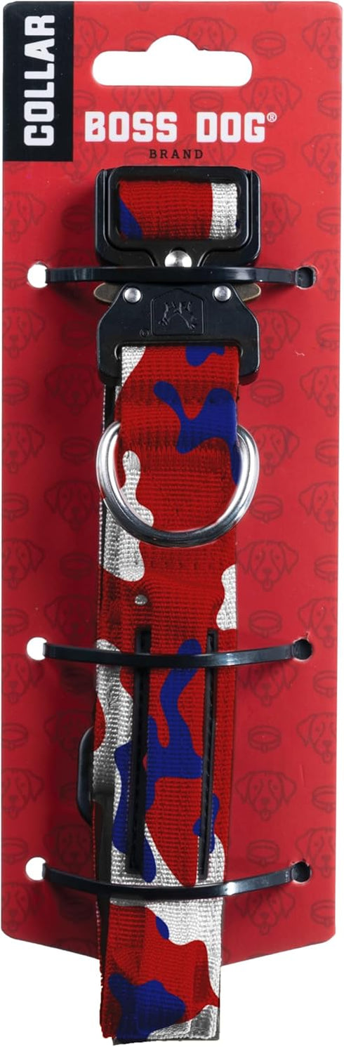 Boss Dog Tactical Collar (Small, Red, White & Blue Camo)