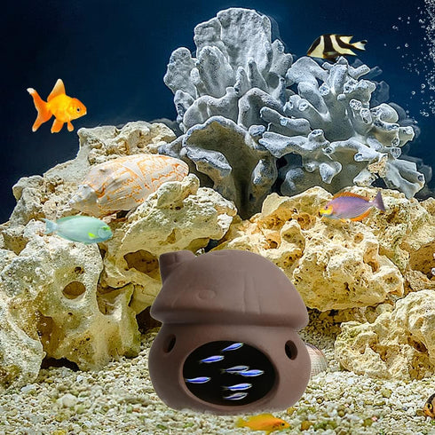 Saim Brown Ceramic Aquarium Mushroom House Decorations, Small Fish Tank Cave Hideaway for Shrimp Breeding
