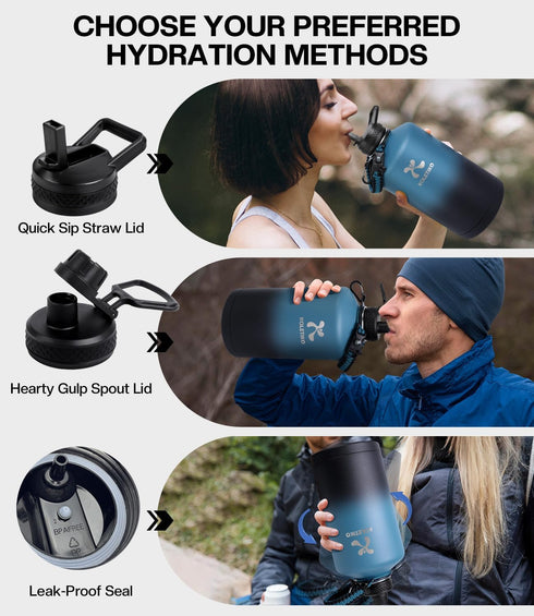 One Gallon Insulated Water Bottle, Vacuum Stainless Steel, 128 oz Leak Proof Large Jug with Paracord Handle