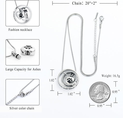 memorial jewelry Forever in My Heart, Pet Cremation Jewelry for Dog/Cat Ashes, Funeral Keepsake Urn Necklace