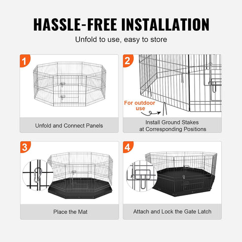 VEVOR Foldable Metal Dog Exercise Pen, Pet Playpen Fence for Small & Medium Dogs, 24" H 8 Panels