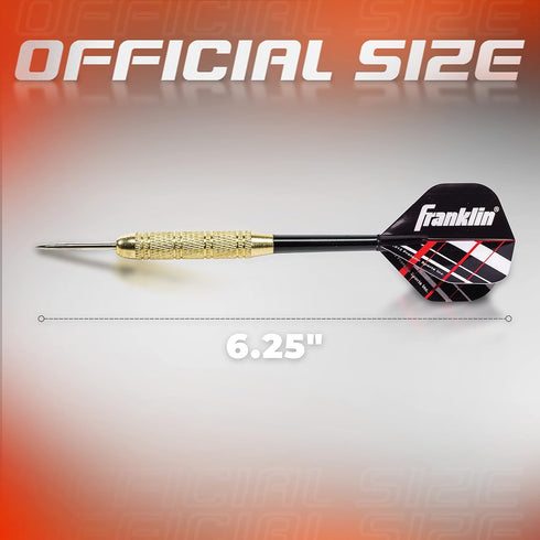 Franklin Sports Steel Tip Darts Set - 6 Pack, 18 Gram Steel Darts with Removable Standard Flights, Red/Black