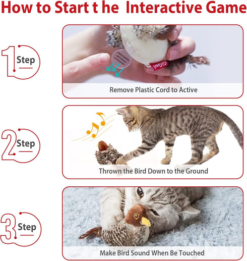 Gigwi Chirping Bird Cat Toy Set - Interactive Motion Activated Toy for Indoor Cats