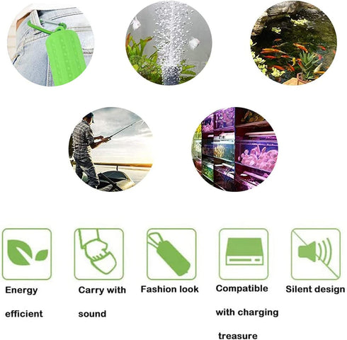 Aquarium USB Air Pump, Ultra Quiet Nano Air Pump for Fish Tank with Hanging Buckle (Green)