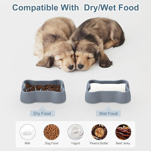 Slow Feeder Dog Bowl, Prevent Overeating with 35 Strong Suction Cups, Grey, for Medium and Small Breeds