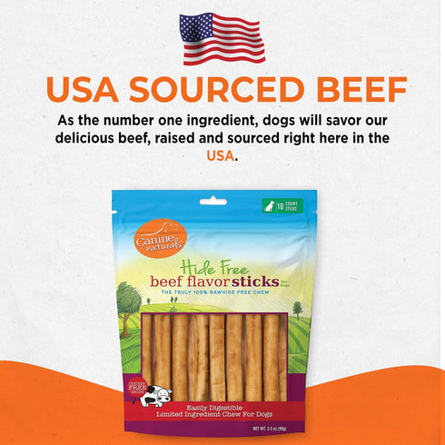 10 Pack 5 Inch Canine Naturals Beef Chew - Rawhide Free Dog Treats - Made With Real Beef - Poultry Free Recipe
