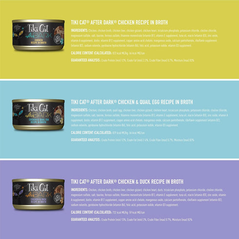 Tiki Cat After Dark Variety Pack, High-Protein Wet Cat Food for Adult Cats, 100% Non-GMO Ingredients, 2.8 oz. Cans