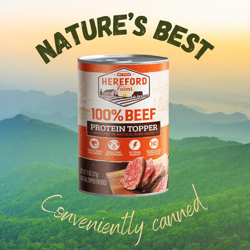 100% Beef Wet Dog Food in Bone-Broth, Hypoallergenic Mixer, Topper & Hydration, 11 oz (12 cans)