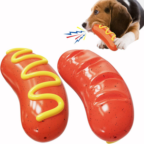 Tough Dog Toys for Large Breed Aggressive Chewers, Durable Indestructible Chew Toy, Hot Dog Dog Toy