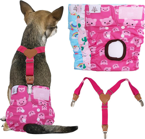 CuteBone Dog Diapers Female 3 Pack Reusable Doggy Diapers with One Suspender