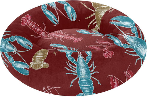 Animal Lobster Print Maroon Pet Dog Bed Anxiety Relief Dog Pillow Bed