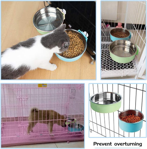 Andiker Pet Hanging Bowl - 2-in-1 Removable Stainless Steel Food Bowl for Puppy/Cat, Large Green