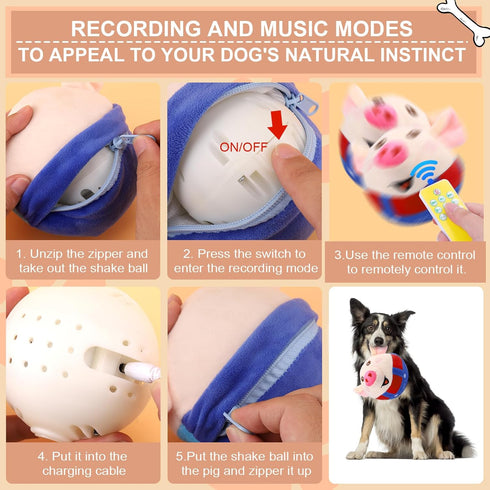 BABORUI Remote Control Interactive Dog Toys, Jumping Squeaky Pig with Recording and Music Modes, Rechargeable for All