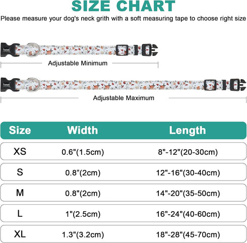 Reflective Combination Pattern Girl Dog Collar for Small Medium Large Breed Dogs, Adjustable Soft Nylon Pet Collar (M)