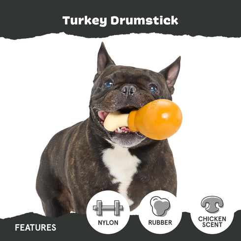 Barkbox Super Chewer Tough Dog Chew Toys for Aggressive Chewers, Dental Stimulating, Turkey - Small
