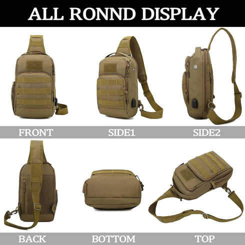 Valinov Tactical Shoulder Bag - Molle Military Sling Daypack Backpack with USB Charging Port