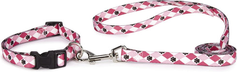 Nylon Pooch Patterns Dog Collar, Fits Necks 10" to 16", Pink Argyle