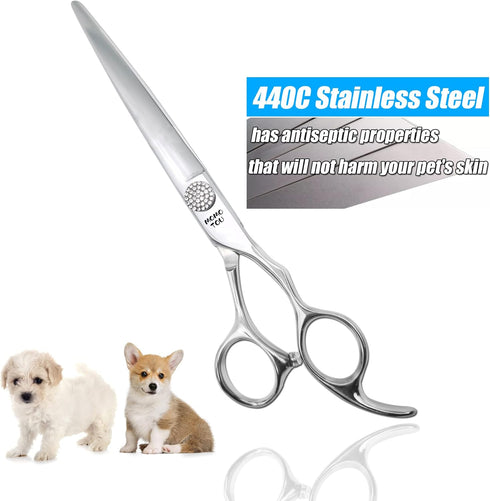 Professional Straight Dog Grooming Scissors, 440C Stainless Steel Polished Pet Hair Cutting Shears, 8''