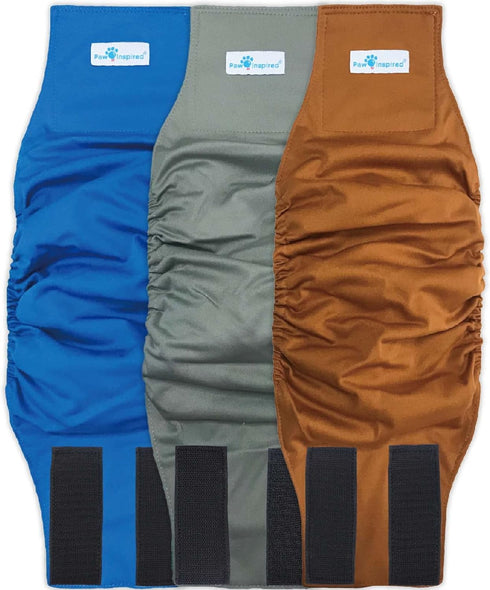 Paw Inspired 3-Count Reusable Male Dog Wraps, Washable Diapers for Male Dogs,