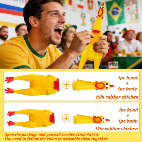 2Pcs Chickens,15 Inch 12 Inch Large Screaming Rubber Yellow Squawking Squeaky Chicken Toy for Novelty Gag Gift,Prank
