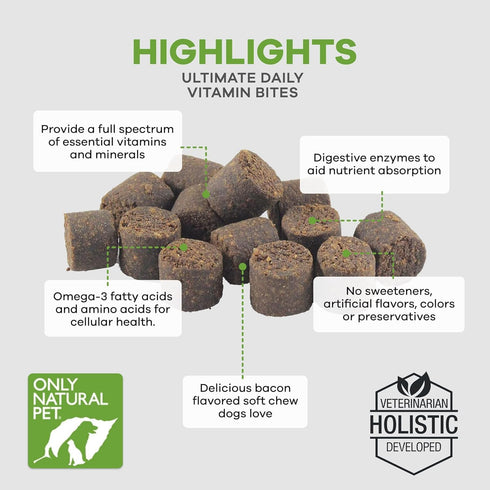 Only Natural Pet Ultimate Daily Vitamins, 60 Soft Chews - Complete Multivitamin for Senior Dogs, Immune Support