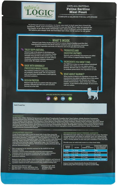 Nature's Logic Sardine Dry Cat Food, 3.3 lb (1 Pack)