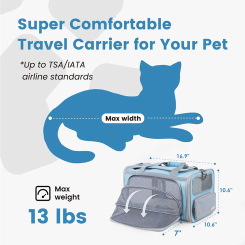 Pawaii Airline Approved Cat Carrier, Cat, Dog Carrier with ID Tag, Collapsible Pet Travel Carrier, Foldable, Protable